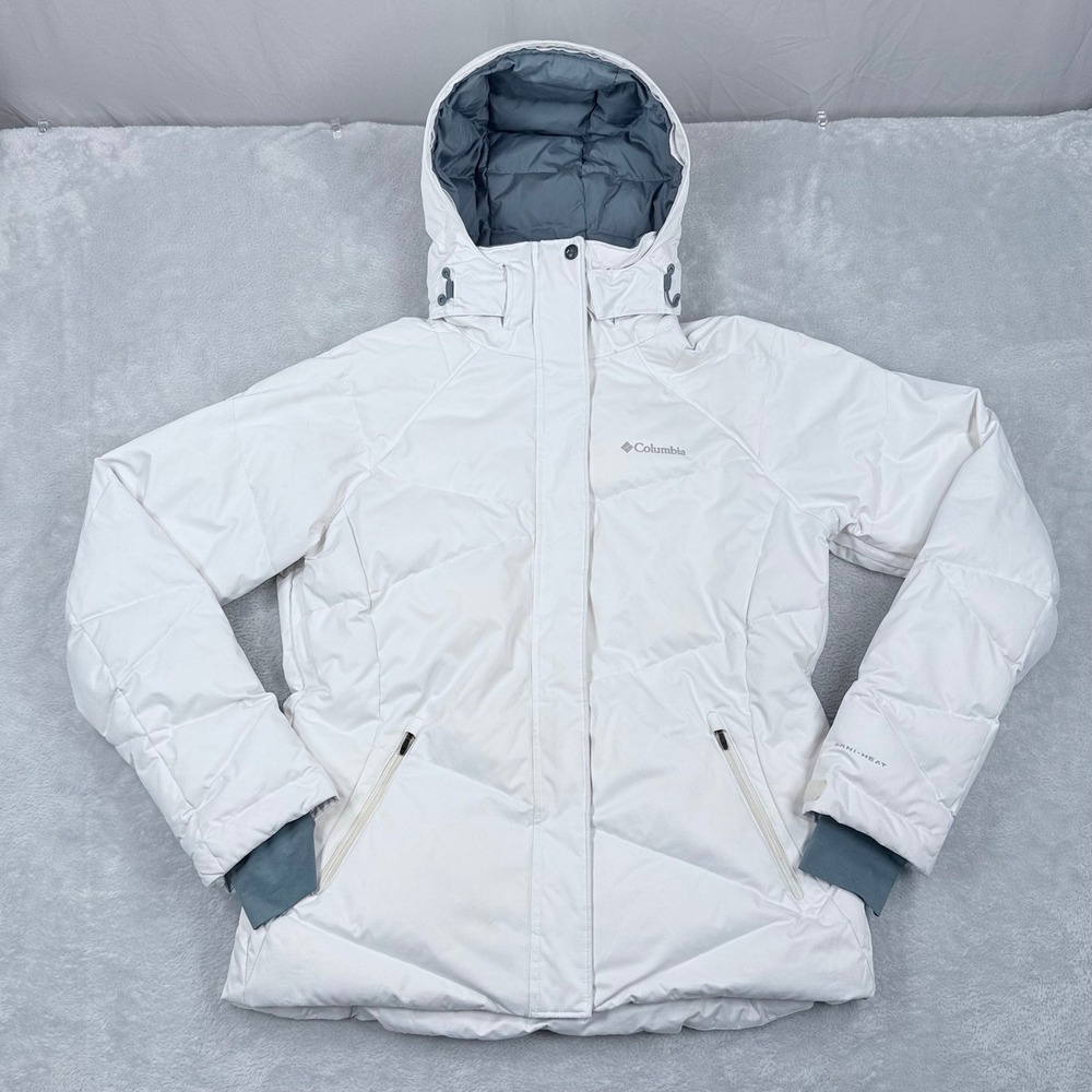 Columbia Lay D Down Ski Jacket Womens Large Omni-Heat Puffer Coat White Hooded
